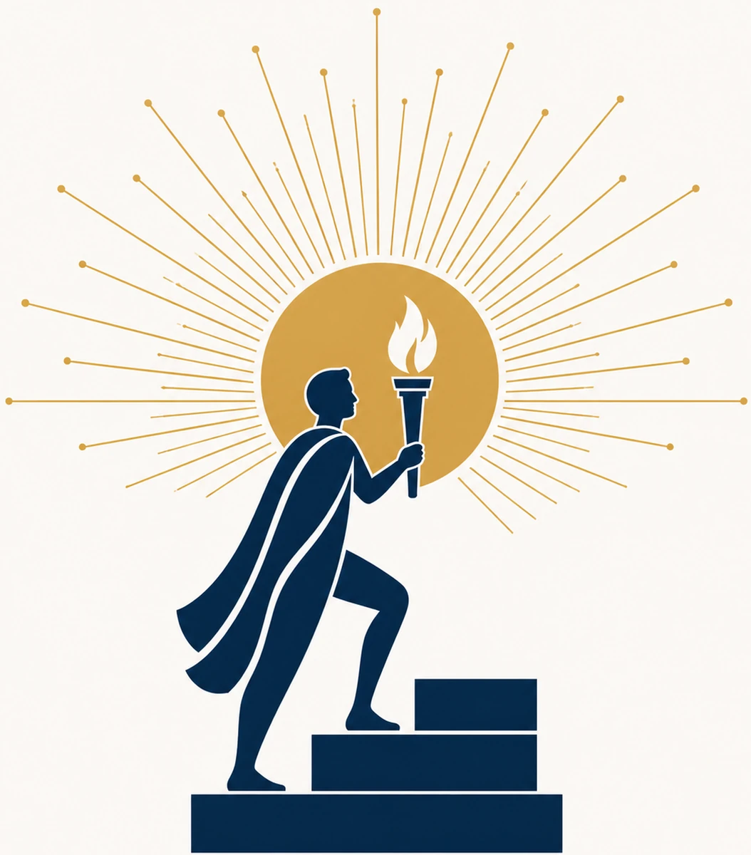 YTAA emblem: a young person with a torch against a golden disc and rays